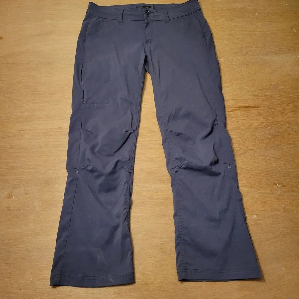 PrAna Pants Womens 10 Gray Halle Hiking Stretch Nylon Roll Up Outdoor Travel Tab - Picture 2 of 16